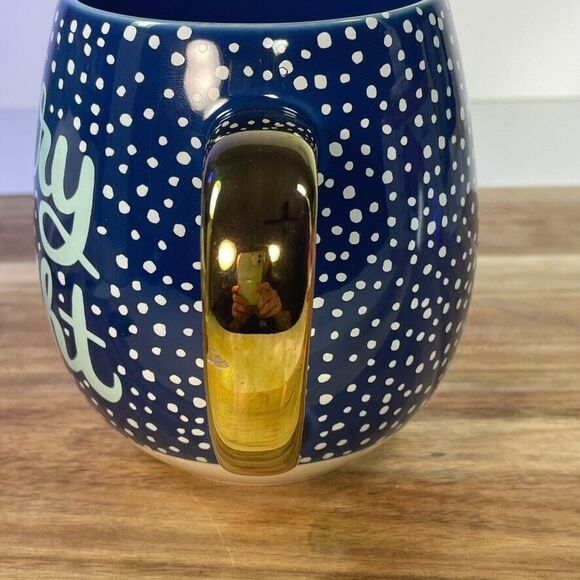 Threshold Merry & Bright Blue Specked Gold Handle Bubble Holiday Christmas Mug - Picture 5 of 8